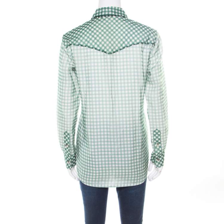 Pre Owned Marc Jacobs Green and White Checked Organza Long Sleeve Shirt S