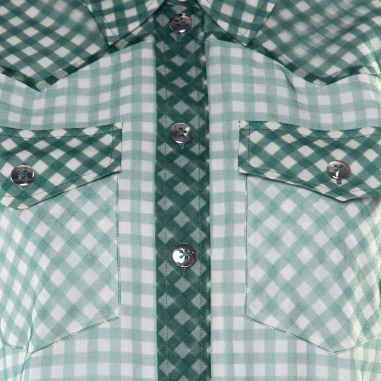 Pre Owned Marc Jacobs Green and White Checked Organza Long Sleeve Shirt S
