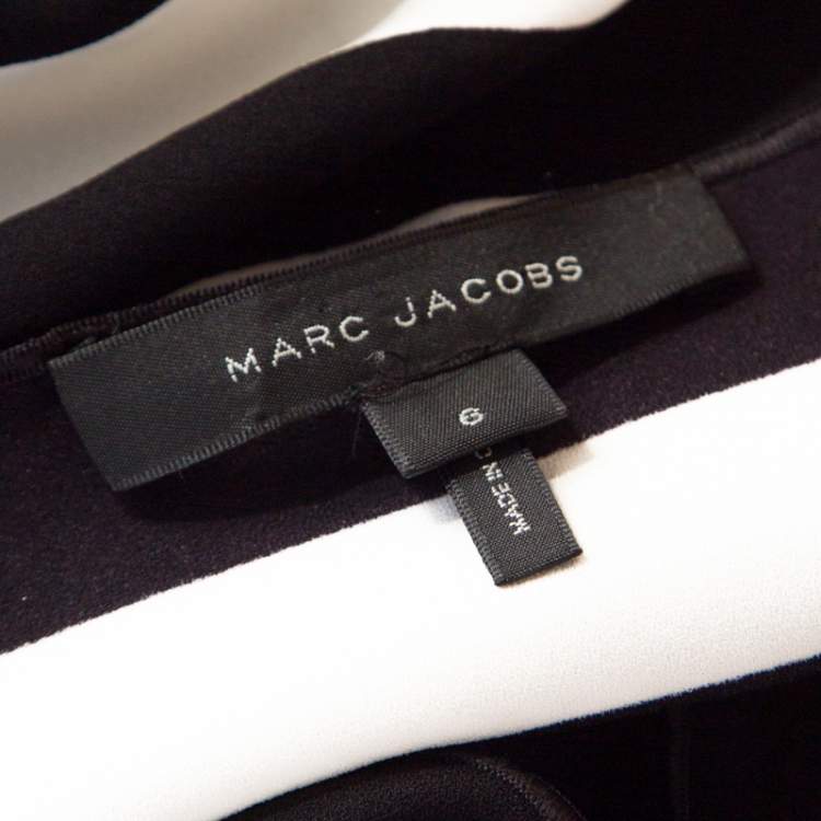 Pre Owned Marc Jacobs Monochrome Striped Crepe Faux Wrap Midi Dress M