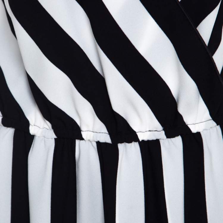 Pre Owned Marc Jacobs Monochrome Striped Crepe Faux Wrap Midi Dress M