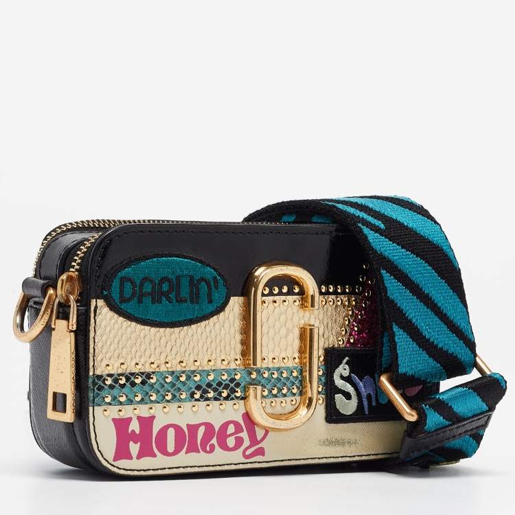 Pre Owned Marc Jacobs x Kaia Gerber Multicolor Patent Leather Mixed Media Snapshot Crossbody Bag