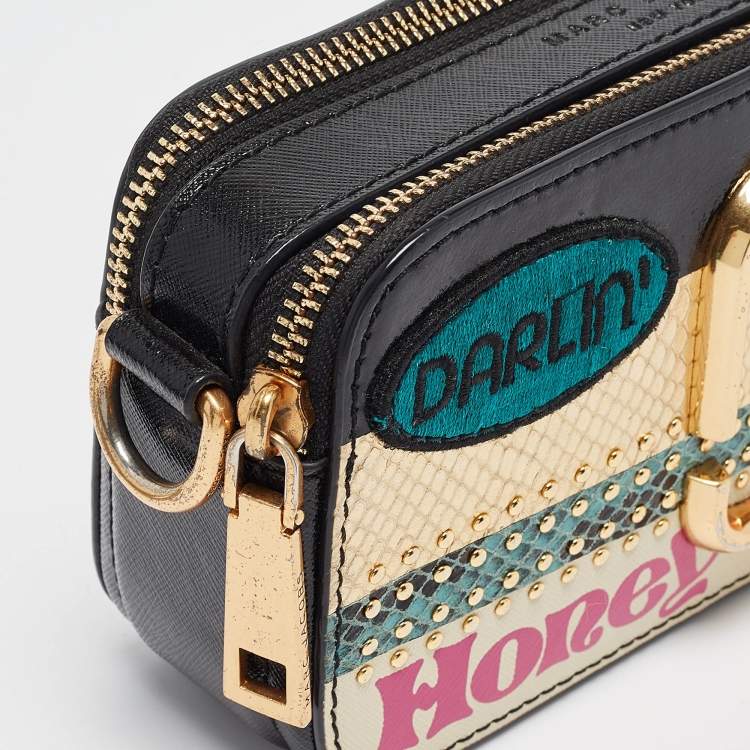 Pre Owned Marc Jacobs x Kaia Gerber Multicolor Patent Leather Mixed Media Snapshot Crossbody Bag