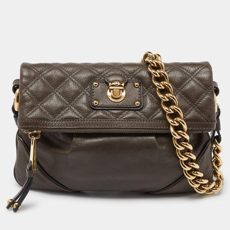 Pre Owned Marc Jacobs Beige/Grey Leather Foldover Shoulder Bag