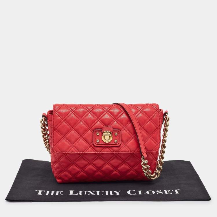 Pre Owned Marc Jacobs Red Quilted Leather Large Single Flap Shoulder Bag