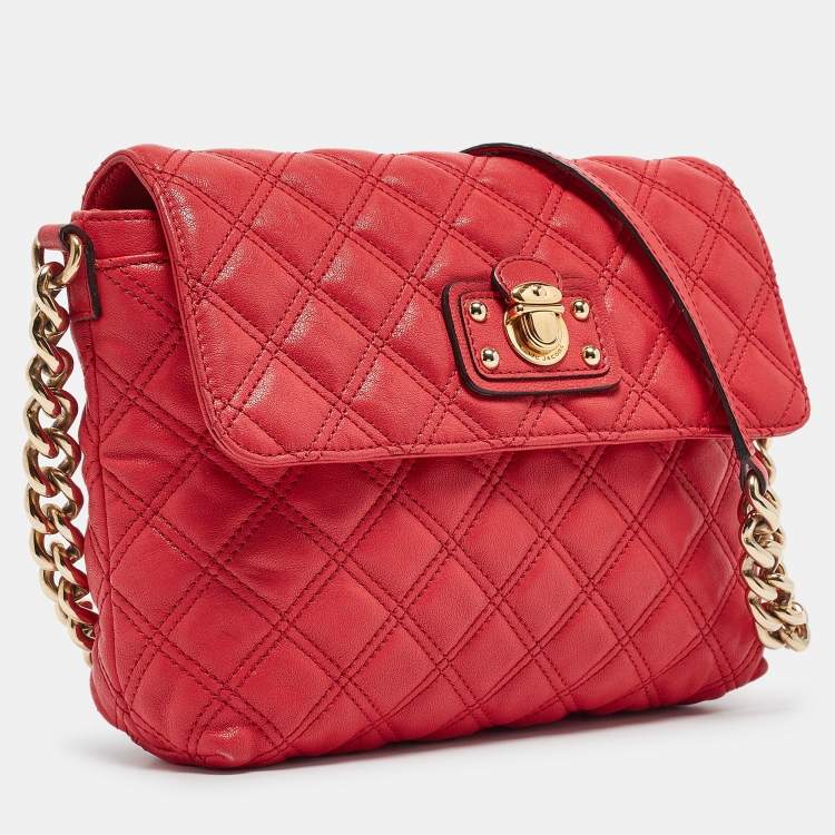 Pre Owned Marc Jacobs Red Quilted Leather Large Single Flap Shoulder Bag