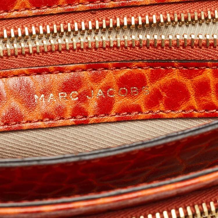 Pre Owned Marc Jacobs Orange Textured Leather Lock Flap Clutch