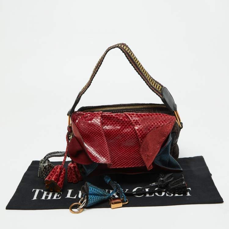Pre Owned Marc Jacobs Multicolor Python, Leather and Canvas Shoulder Bag