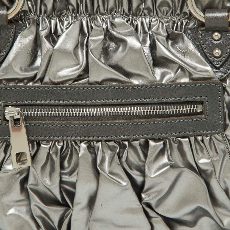 Pre Owned Marc Jacobs Silver Coated Canvas and Leather Stam Bag