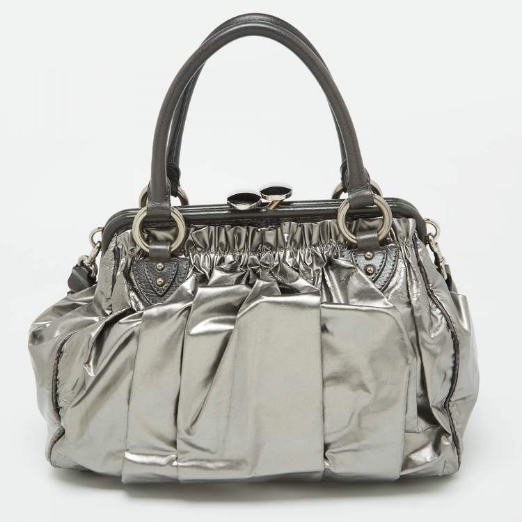 Pre Owned Marc Jacobs Silver Coated Canvas and Leather Stam Bag