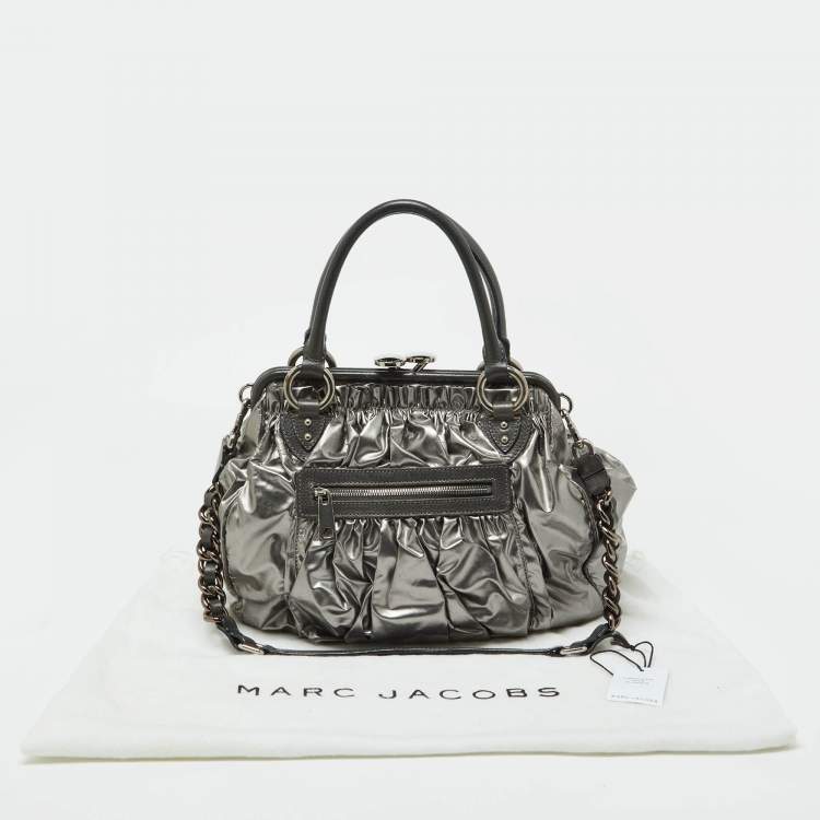 Pre Owned Marc Jacobs Silver Coated Canvas and Leather Stam Bag