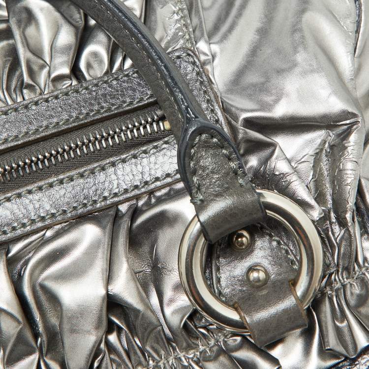 Pre Owned Marc Jacobs Silver Coated Canvas and Leather Stam Bag