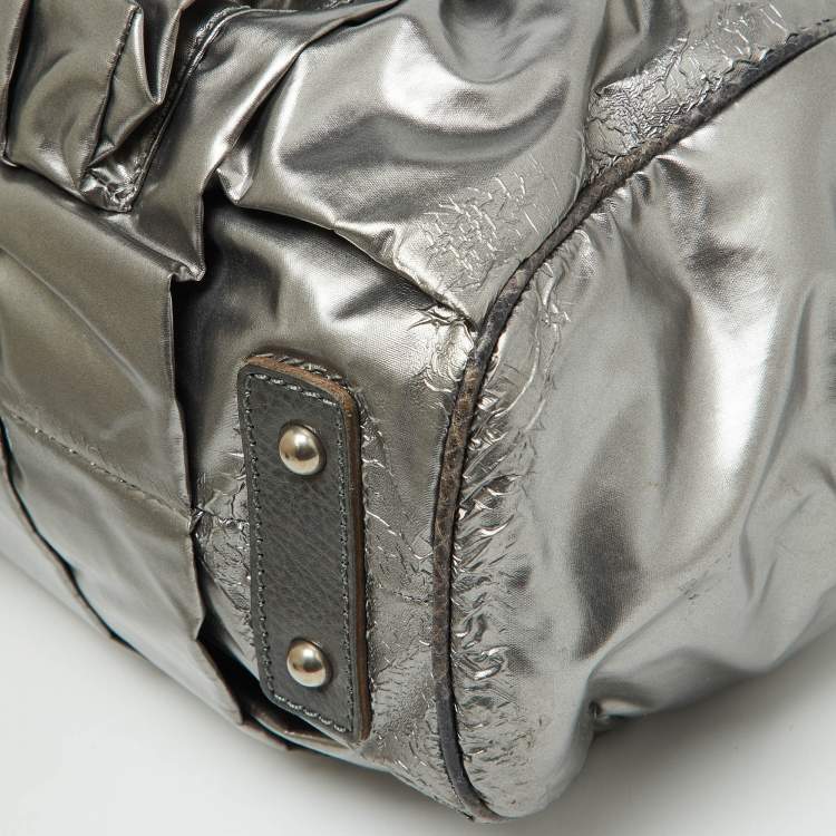 Pre Owned Marc Jacobs Silver Coated Canvas and Leather Stam Bag