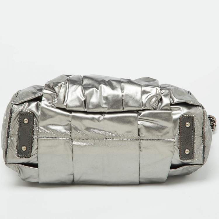 Pre Owned Marc Jacobs Silver Coated Canvas and Leather Stam Bag