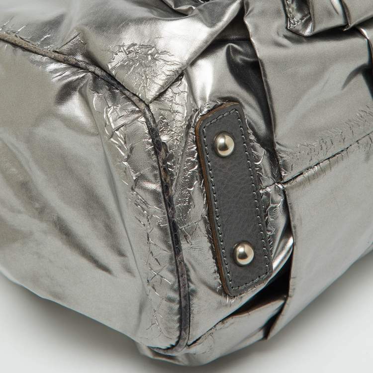 Pre Owned Marc Jacobs Silver Coated Canvas and Leather Stam Bag