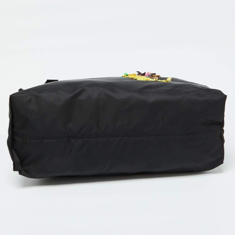Pre Owned Marc Jacobs Black Nylon and Leather Tropical Chappy Bird Shopper Tote