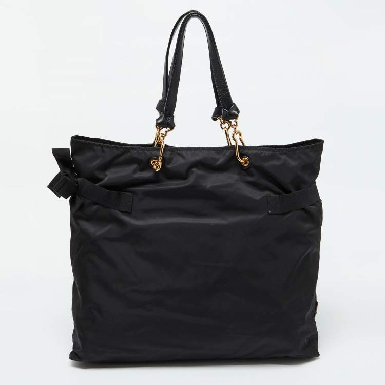 Pre Owned Marc Jacobs Black Nylon and Leather Tropical Chappy Bird Shopper Tote