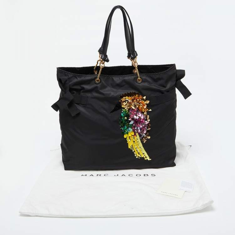 Pre Owned Marc Jacobs Black Nylon and Leather Tropical Chappy Bird Shopper Tote