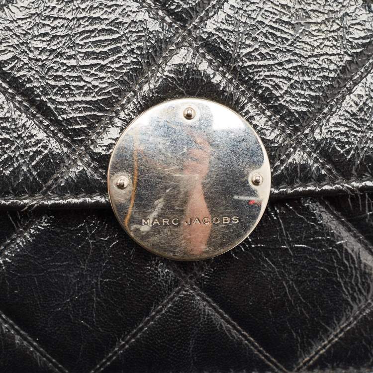 Pre Owned Marc Jacobs Black Glossy Quilted Leather Trouble Flap Shoulder Bag