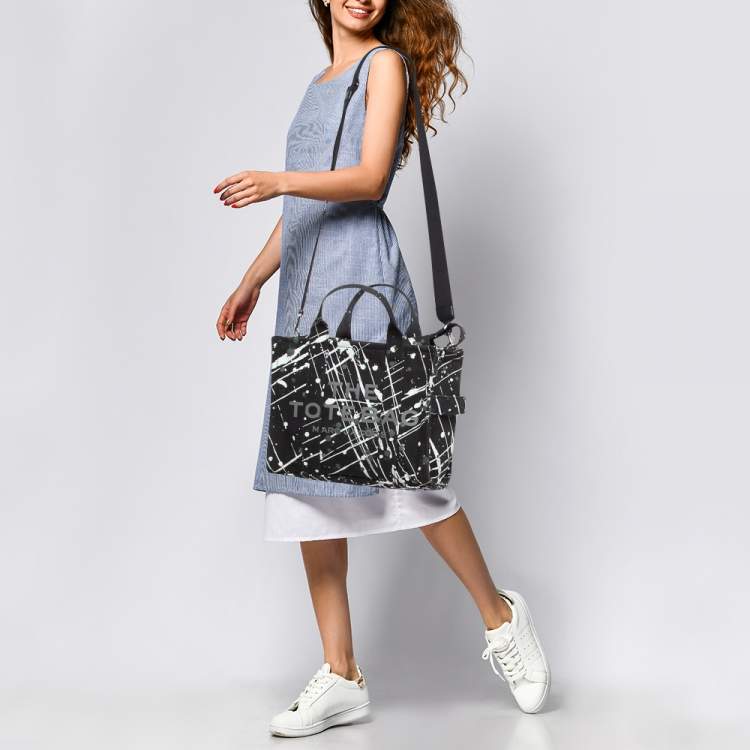 Pre Owned Marc Jacobs Black Splatter Paint Print Canvas Medium The Tote Bag