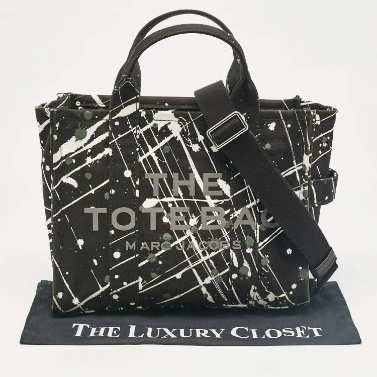 Pre Owned Marc Jacobs Black Splatter Paint Print Canvas Medium The Tote Bag