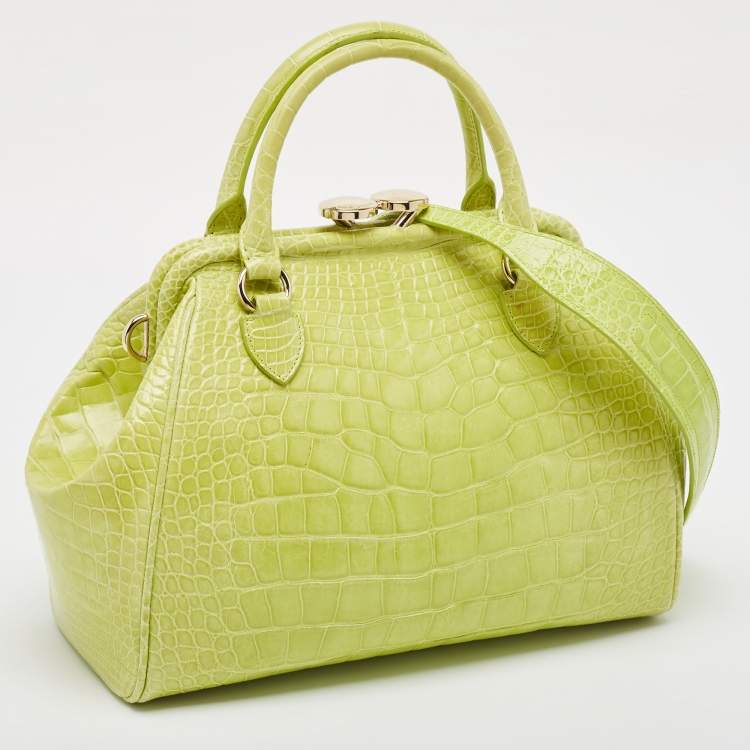 Pre Owned Marc Jacobs Yellow Green Alligator Mini Stam Satchel