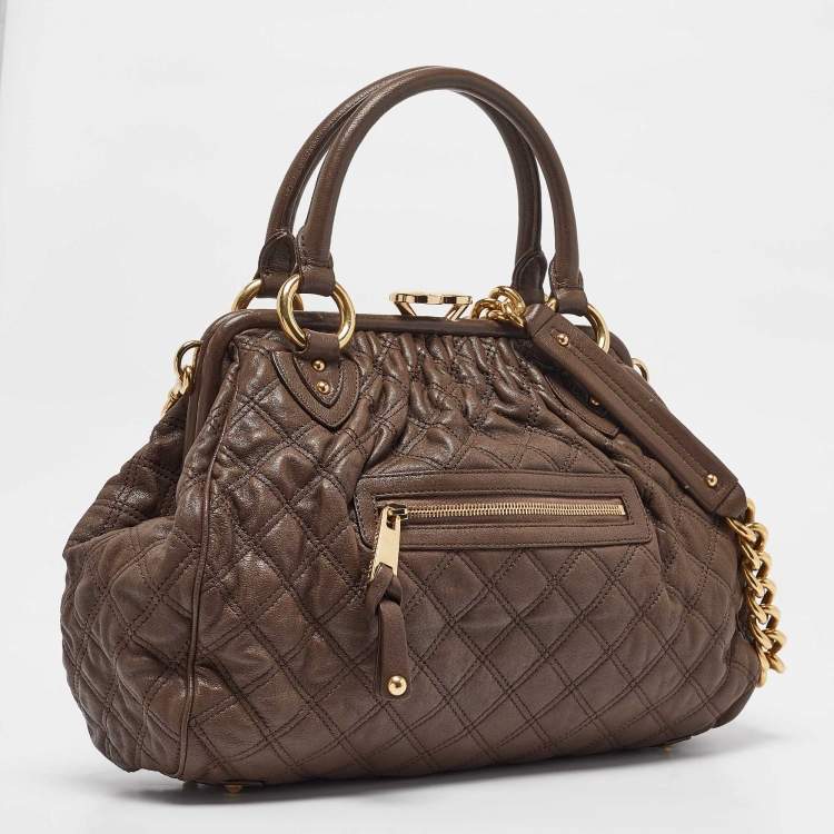 Pre Owned Marc Jacobs Dark Brown Quilted Leather Stam Satchel