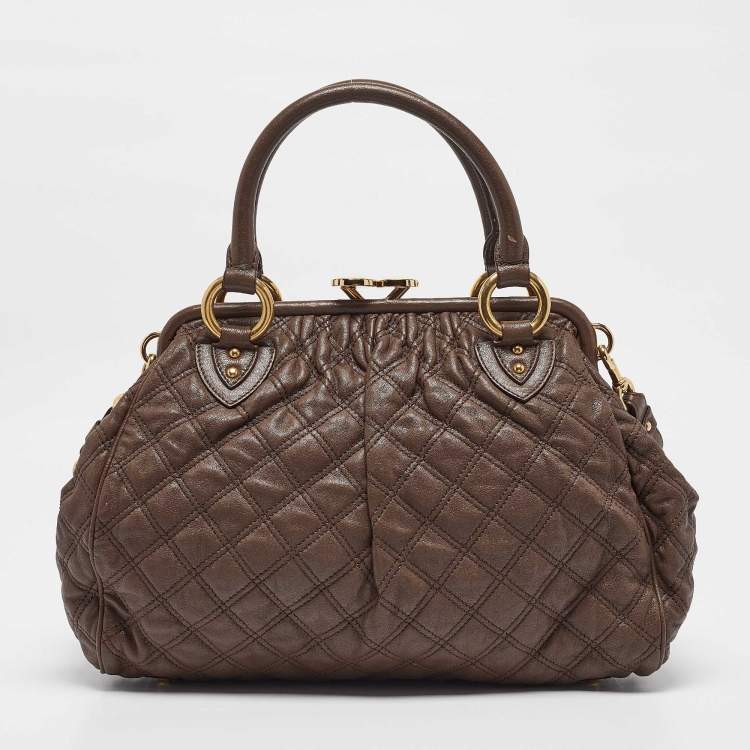 Pre Owned Marc Jacobs Dark Brown Quilted Leather Stam Satchel