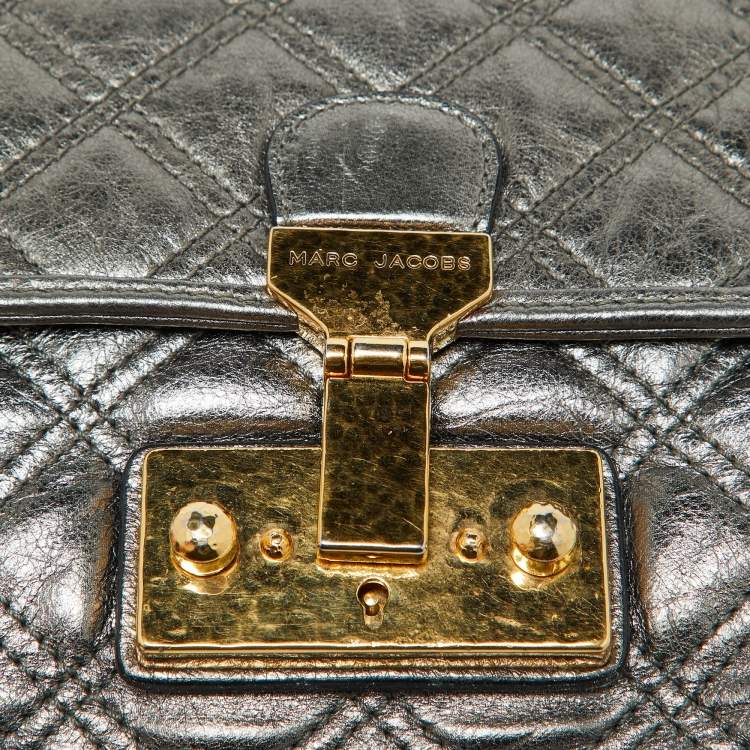 Pre Owned Marc Jacobs Metallic Quilted Leather Pushlock Flap Shoulder Bag