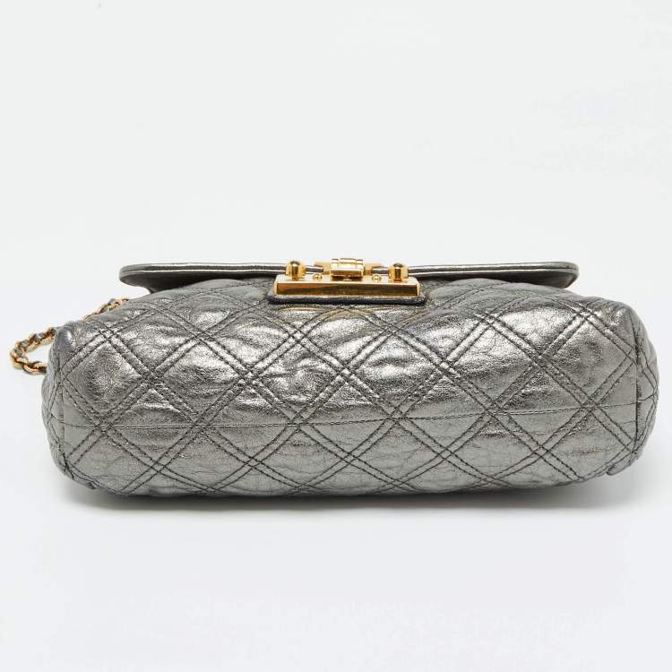 Pre Owned Marc Jacobs Metallic Quilted Leather Pushlock Flap Shoulder Bag