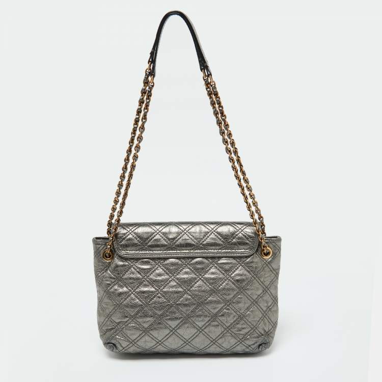 Pre Owned Marc Jacobs Metallic Quilted Leather Pushlock Flap Shoulder Bag