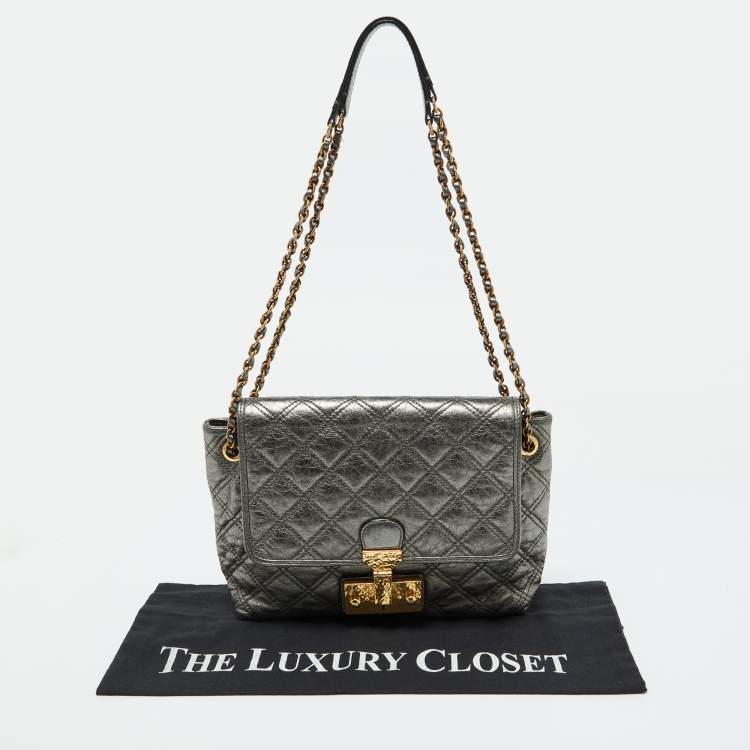 Pre Owned Marc Jacobs Metallic Quilted Leather Pushlock Flap Shoulder Bag