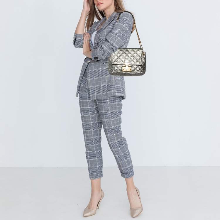 Pre Owned Marc Jacobs Metallic Quilted Leather Pushlock Flap Shoulder Bag