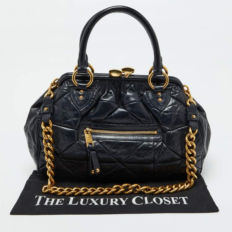 Pre Owned Marc Jacobs Navy Blue Quilted Leather Stam Satchel