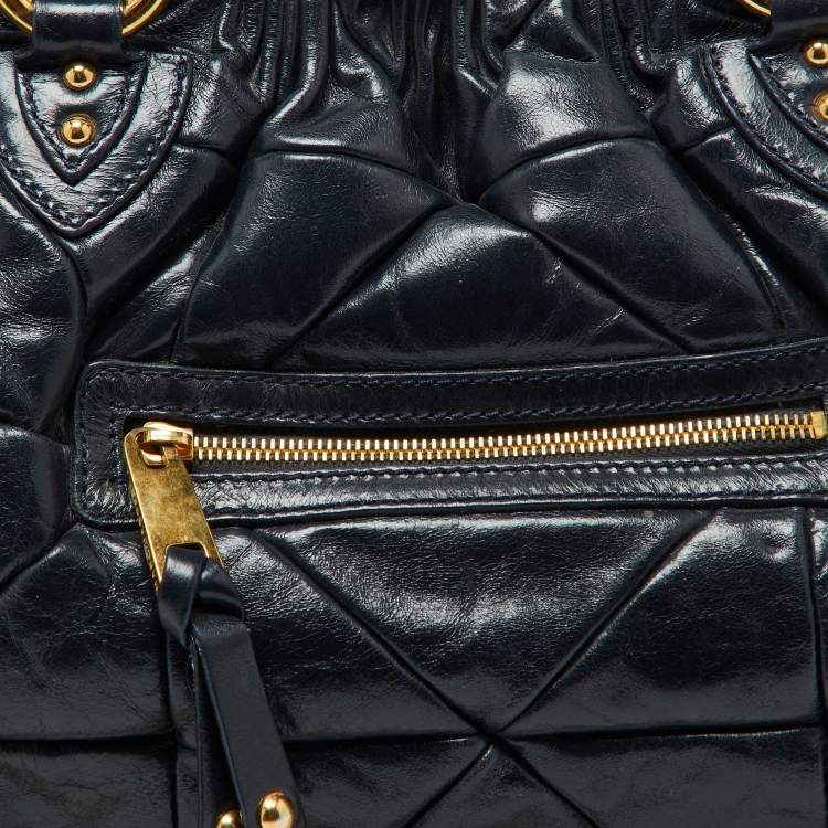 Pre Owned Marc Jacobs Navy Blue Quilted Leather Stam Satchel