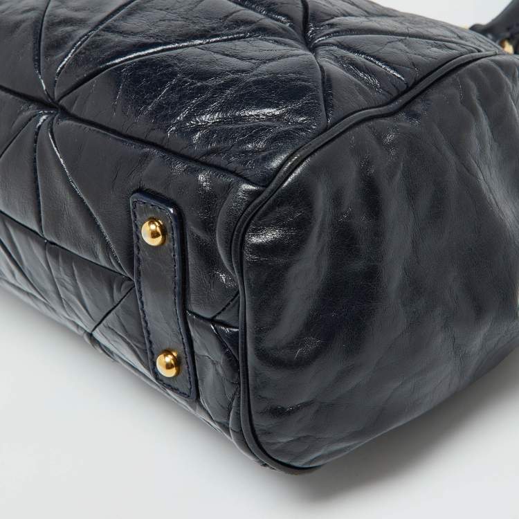 Pre Owned Marc Jacobs Navy Blue Quilted Leather Stam Satchel