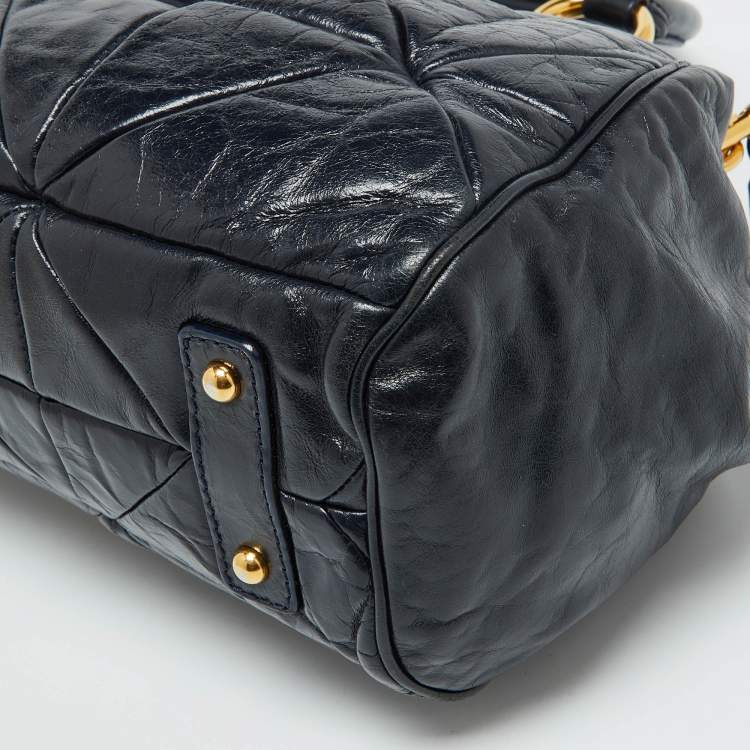 Pre Owned Marc Jacobs Navy Blue Quilted Leather Stam Satchel