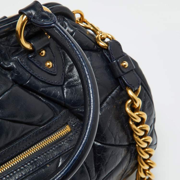 Pre Owned Marc Jacobs Navy Blue Quilted Leather Stam Satchel