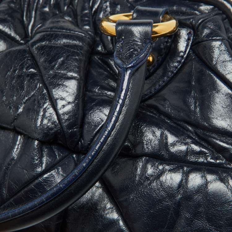 Pre Owned Marc Jacobs Navy Blue Quilted Leather Stam Satchel