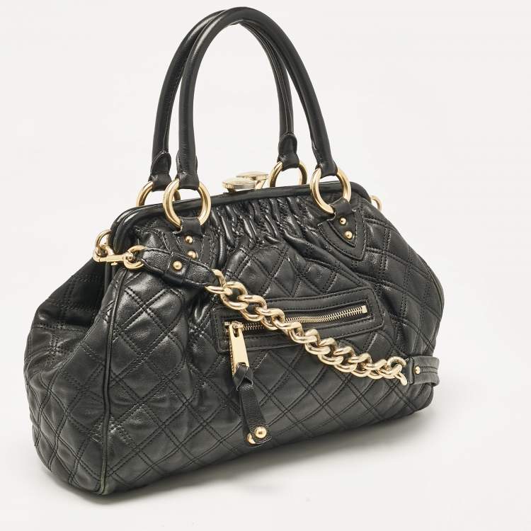 Pre Owned Marc Jacobs Black Quilted Leather Stam Satchel