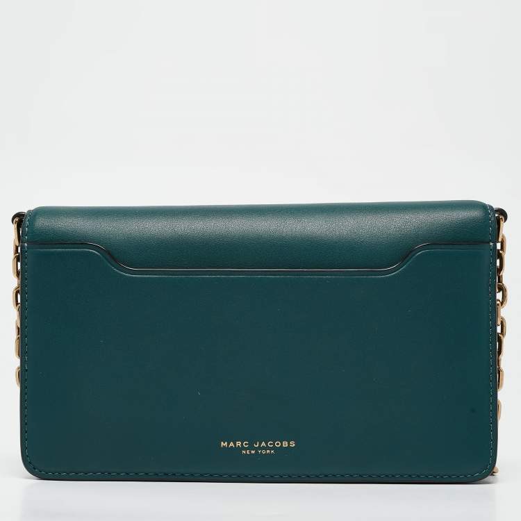 Pre Owned Marc Jacobs Teal Green Leather Jane Wallet On Chain