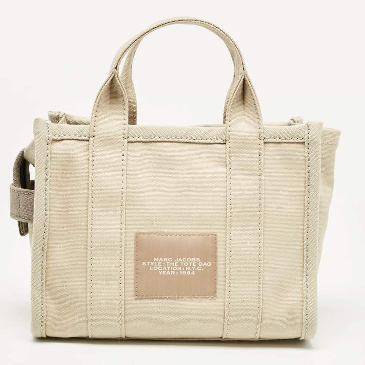 Pre Owned Marc Jacobs Beige/Light Green Canvas Small The Tote Bag
