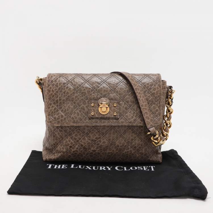 Pre Owned Marc Jacobs Light Brown Quilted Leather Flap Chain Shoulder Bag