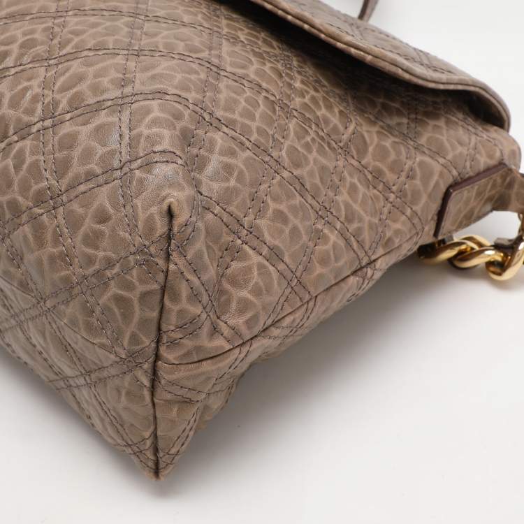 Pre Owned Marc Jacobs Light Brown Quilted Leather Flap Chain Shoulder Bag