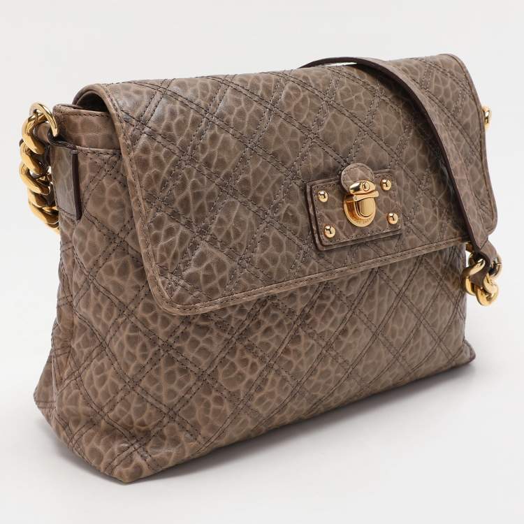 Pre Owned Marc Jacobs Light Brown Quilted Leather Flap Chain Shoulder Bag
