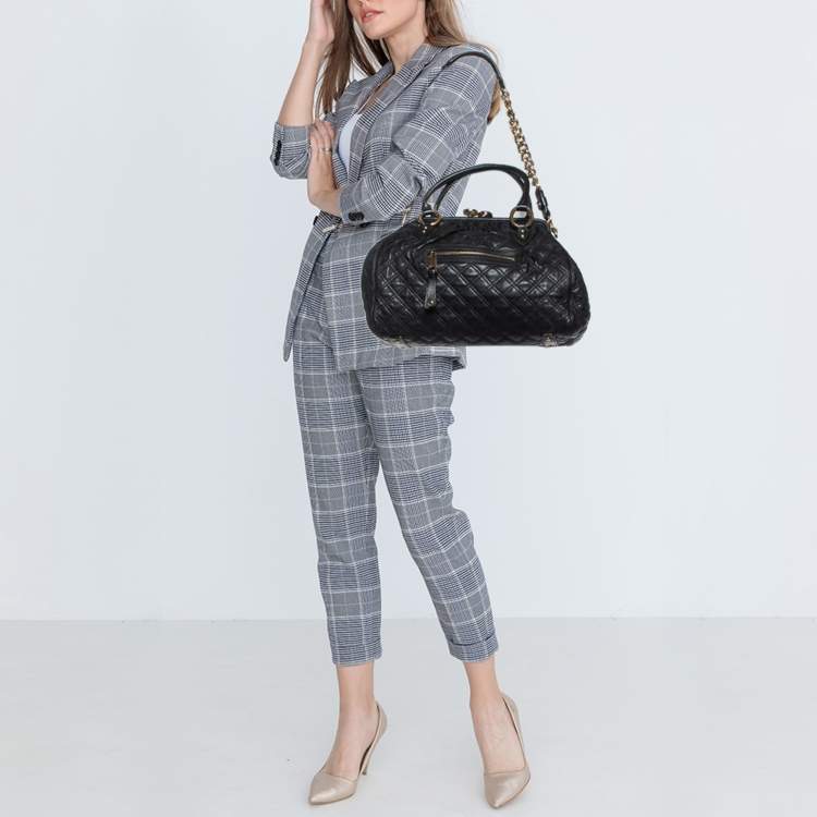 Pre Owned Marc Jacobs Black Quilted Leather Stam Satchel