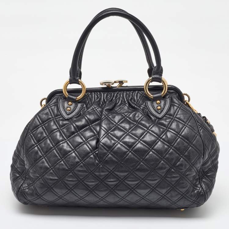 Pre Owned Marc Jacobs Black Quilted Leather Stam Satchel