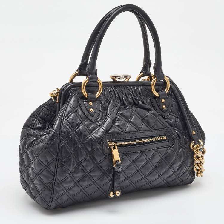 Pre Owned Marc Jacobs Black Quilted Leather Stam Satchel