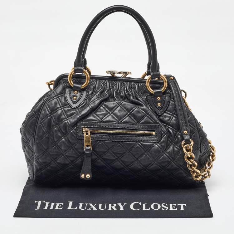 Pre Owned Marc Jacobs Black Quilted Leather Stam Satchel