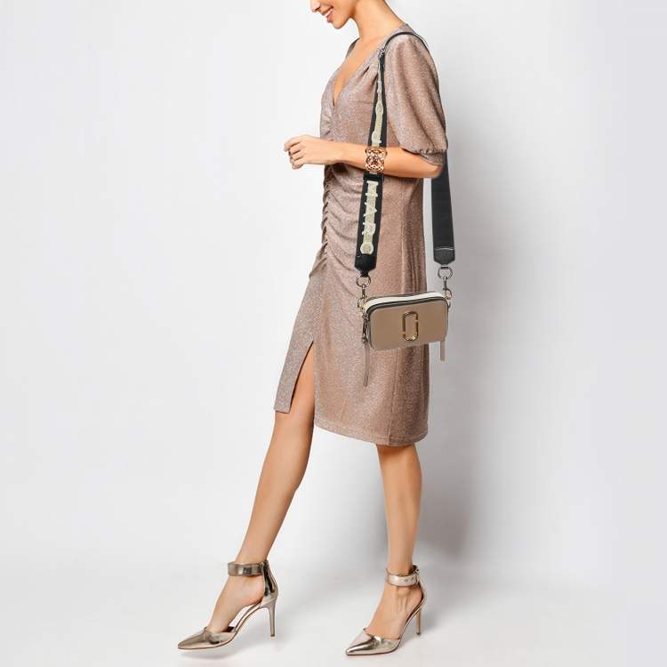 Pre Owned Marc Jacobs Brown/White Leather Snapshot Crossbody Bag