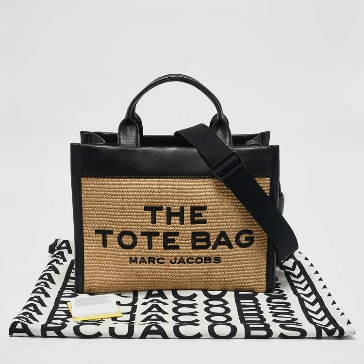 Pre Owned Marc Jacobs Black/Natural Raffia and Leather Medium The Tote Bag